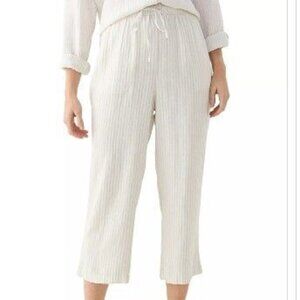 38. Kim Rogers Pull On Linen Crop Pants Size L Beige Stripe
